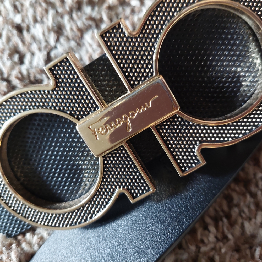 Salvatore Ferragamo Black and Gold Belt